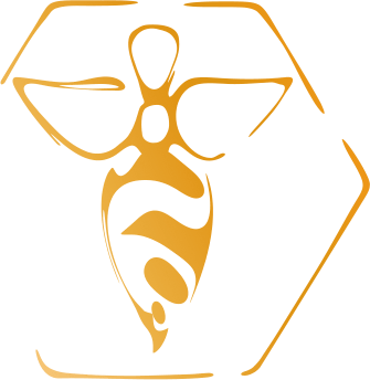 Emblem Sabrina Amels, stilisierte Biene in einer Wabe